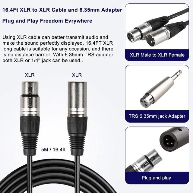 Alt view image 4 of 7 - Professional XLR Microphone Wired Set, Metal Vocal Dynamic Microphone with 16.4 XLR Male to Female Cable, Mic with Switch Set. Corded Microphone for Karaoke, Speaker, Singing, Recording
