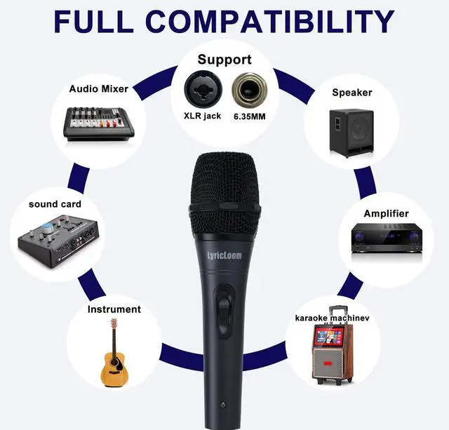 Alt view image 6 of 7 - Professional XLR Microphone Wired Set, Metal Vocal Dynamic Microphone with 16.4 XLR Male to Female Cable, Mic with Switch Set. Corded Microphone for Karaoke, Speaker, Singing, Recording