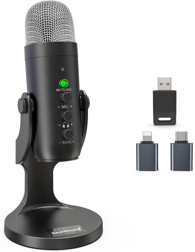 Main image of Wireless Microphone,USB Mic for iPhone PC iPad Android Phone-Cordless Condenser Desktop Microphones with Mute Echo Monitor Volume Gain 2.4GHz for Podcast,ASMR,Gaming,YouTube Video/K66 Black