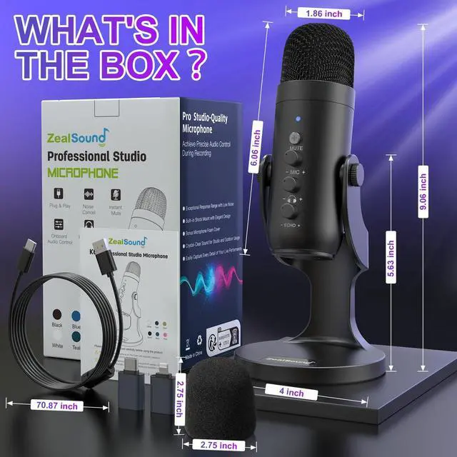 Alt view image 7 of 7 - Podcast Microphone for PC, Noise Cancellation USB Mic with Gain, Volume Adjustment & Mute Button, Monitoring & Echo, for YouTube, TikTok, Podcasting, Streaming, iPhone, iPad, Android, Mac