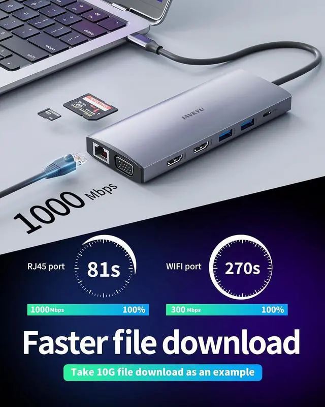 Alt view image 6 of 7 - USB C Laptop Docking Station, Docking Station Dual Monitor, 13 in 1 DockingStation 3 Monitors with 2HDMI,VGA, Ethernet,7USB C/A Port, 100w PD, SD/TF, USB C Hub for Dell/HP/Surface/Lenovo Laptop