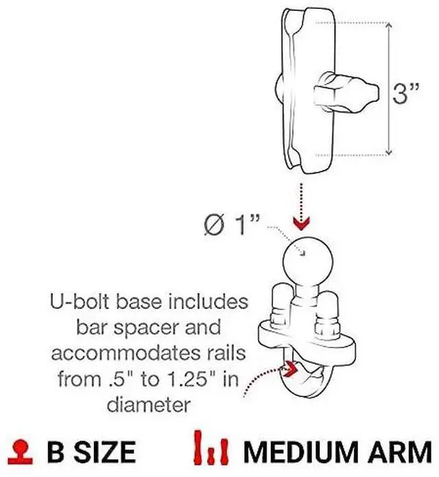 Alt view image 7 of 7 - X-Grip Phone Mount with Handlebar U-Bolt Base RAM-B-149Z-UN7U , Medium Arm for Motorcycle, ATV/UTV, Bike