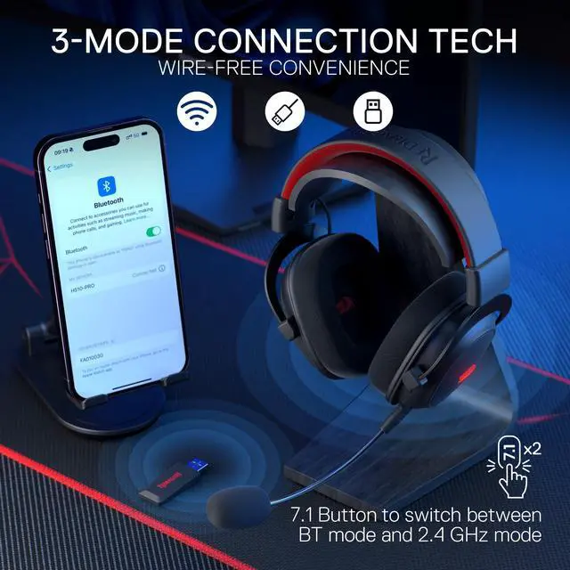 Alt view image 3 of 7 - H510 PRO 3-Mode RGB Gaming Headset - 7.1 Surround Sound - 53MM Audio Drivers in Memory Foam Ear Pads w/Durable Fabric Cover- Multi Platforms Headphone - USB Powered for PC/PS4/NS