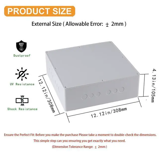 Alt view image 3 of 6 - 12" x 12" x 4" PVC Plastic Junction Box with Pre Molded 3/4" & 1" Punch in Holes Waterproof Electrical Boxes Project Junction Conduit Box for Electrical Outdoor Enclosure