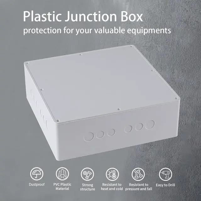 Alt view image 6 of 6 - 12" x 12" x 4" PVC Plastic Junction Box with Pre Molded 3/4" & 1" Punch in Holes Waterproof Electrical Boxes Project Junction Conduit Box for Electrical Outdoor Enclosure