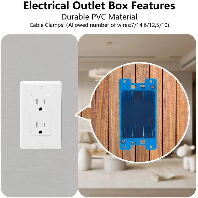 Alt view image 3 of 7 - 10-Pack Single Gang Electrical Outlet Box, Old Work Box, 14 Cubic Inch Switch Box Plastic Outlet Box 1-Gang Electrical Outlet Boxes Extenders for Residential Commercial Old Job Applications