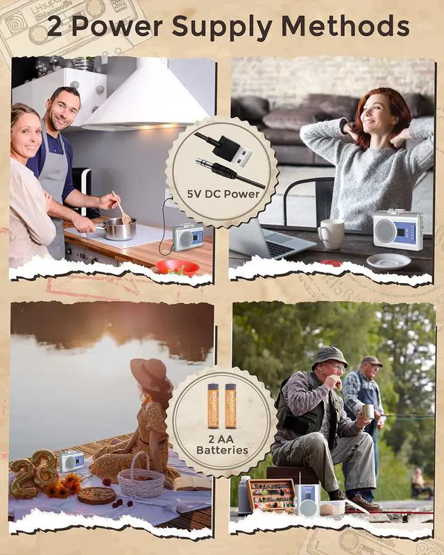 Alt view image 7 of 7 - Protable Cassette Recorder Player: AM FM Compact Cassette Tape Player with Big Speaker & Earphone Jack, Build in Microphone,Cassette Player Powered by DC or AA Battery