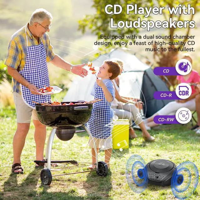 Alt view image 3 of 7 - CD Player Portable Boombox: Home Audio CD Players with Speakers FM Radio AUX Input Support Headphones Playlist Mode PROG Playback for Outdoor Indoor Audiobooks