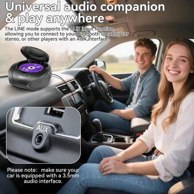 Alt view image 5 of 7 - CD Player Portable Boombox: Home Audio CD Players with Speakers FM Radio AUX Input Support Headphones Playlist Mode PROG Playback for Outdoor Indoor Audiobooks