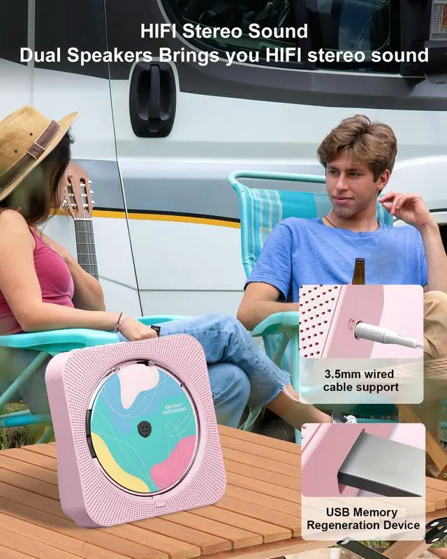 Alt view image 3 of 7 - CD Player Portable with Bluetooth Desktop CD Players for Home with HiFi Sound Speakers,Mini Cute CD Player for Kids,Remote Control,Dust Cover,LED Display,Boombox FM Radio (Black)