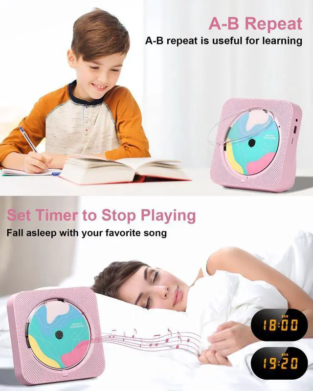 Alt view image 7 of 7 - CD Player Portable with Bluetooth Desktop CD Players for Home with HiFi Sound Speakers,Mini Cute CD Player for Kids,Remote Control,Dust Cover,LED Display,Boombox FM Radio (Black)