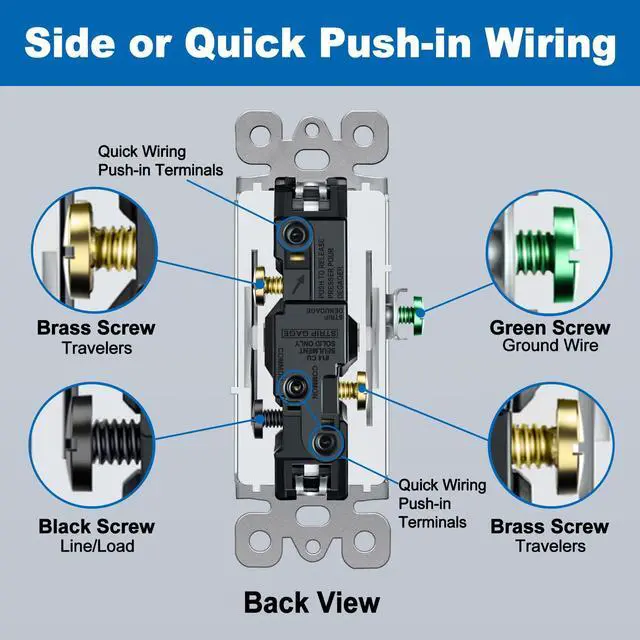 Alt view image 4 of 7 - 20 Pack 3 Way Decorator Light Switch with Screwless Wall Plate,15A 120/277V, Paddle Rocker Wall Switch, On/Off Interrupter, UL Listed, White