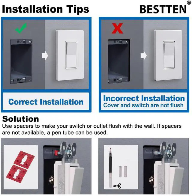 Alt view image 7 of 7 - 20 Pack 3 Way Decorator Light Switch with Screwless Wall Plate,15A 120/277V, Paddle Rocker Wall Switch, On/Off Interrupter, UL Listed, White