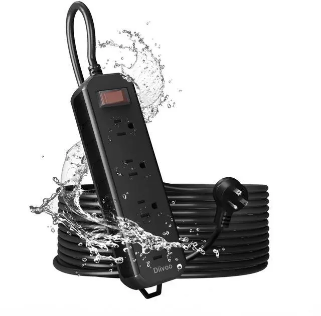 Main image of Outdoor Power Strip Weatherproof, 25 FT Extension Cord, Diivoo Waterproof Surge Protector with 4 Outlets 1250W Shockproof Overload Protection, Flat Plug, Black
