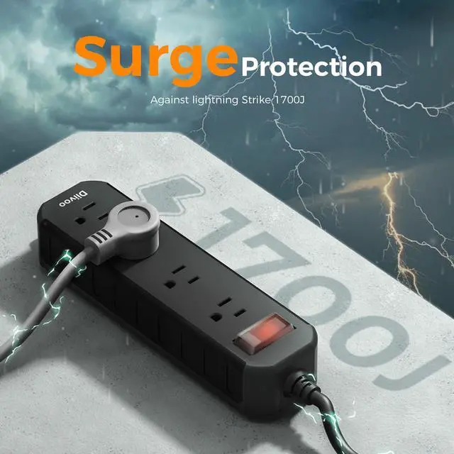 Alt view image 4 of 7 - Outdoor Power Strip Weatherproof, 25 FT Extension Cord, Diivoo Waterproof Surge Protector with 4 Outlets 1250W Shockproof Overload Protection, Flat Plug, Black