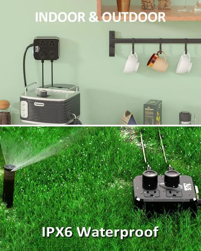 Alt view image 4 of 6 - Outdoor Power Strip Weatherproof, Waterproof Surge Protector with 4 Wide Outlet with 3 USB Ports, 10FT Extension Cord,1875W Overload Protection,Outlet Extender for Christmas Lights ETL Listed Black