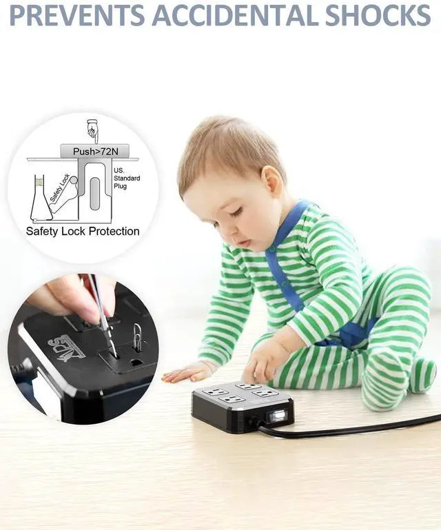 Alt view image 5 of 6 - Outdoor Power Strip Weatherproof, Waterproof Surge Protector with 4 Wide Outlet with 3 USB Ports, 10FT Extension Cord,1875W Overload Protection,Outlet Extender for Christmas Lights ETL Listed Black