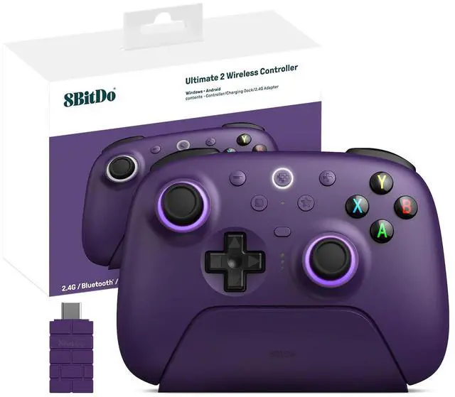 Main image of Ultimate 2 Wireless 2.4G Controller (TMR Joystick Update), Star-Ring RGB Lights, Adjustable Trigger Locks, Gamepad with Charging Dock for Windows PC, Android (Purple)
