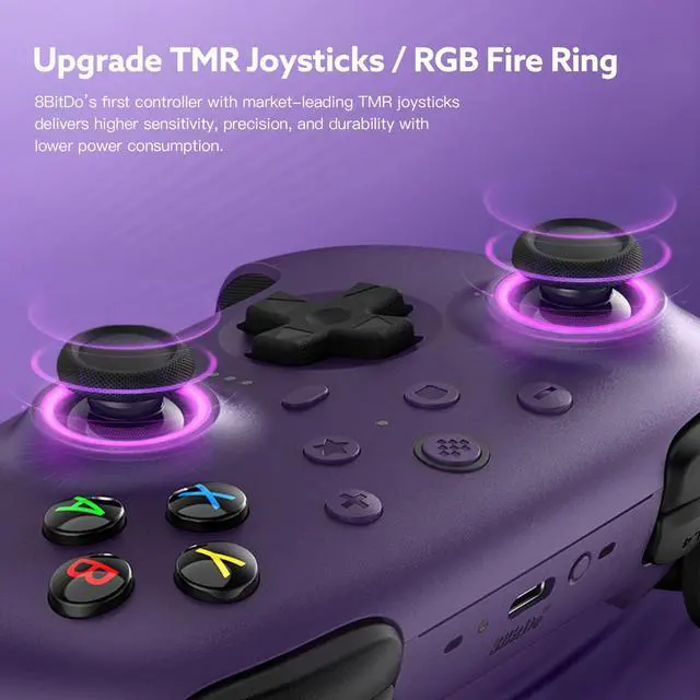 Alt view image 2 of 7 - Ultimate 2 Wireless 2.4G Controller (TMR Joystick Update), Star-Ring RGB Lights, Adjustable Trigger Locks, Gamepad with Charging Dock for Windows PC, Android (Purple)