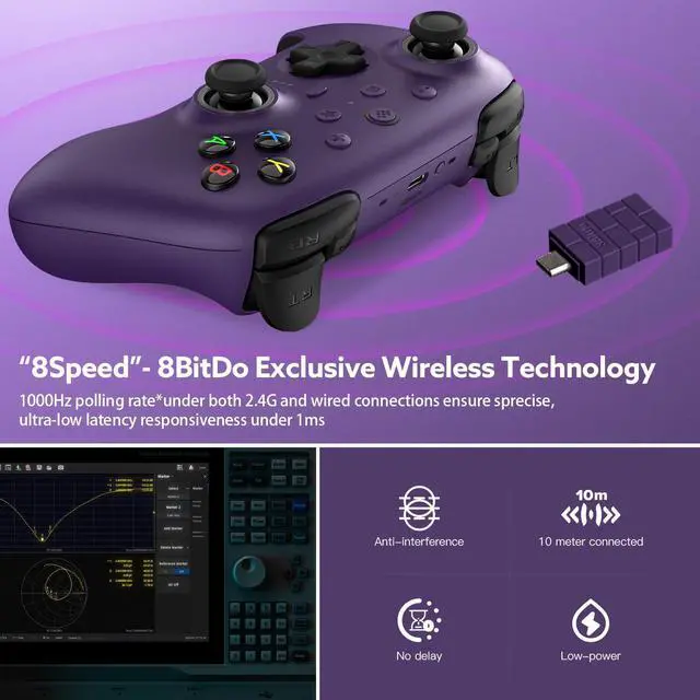 Alt view image 3 of 7 - Ultimate 2 Wireless 2.4G Controller (TMR Joystick Update), Star-Ring RGB Lights, Adjustable Trigger Locks, Gamepad with Charging Dock for Windows PC, Android (Purple)