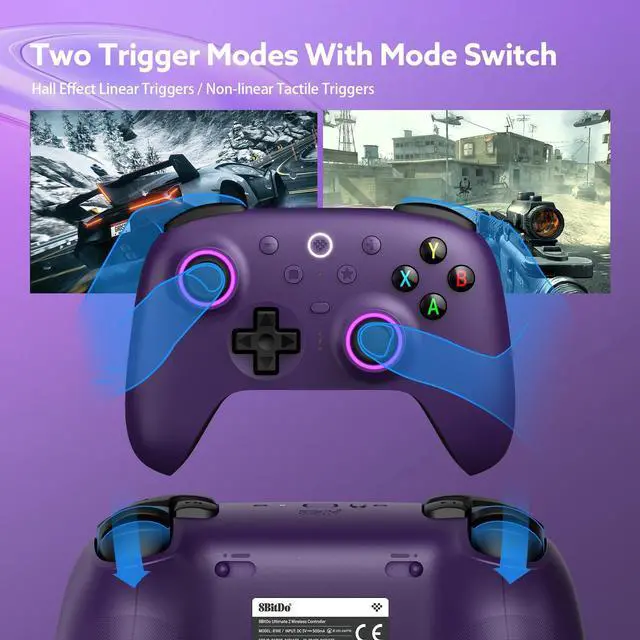 Alt view image 4 of 7 - Ultimate 2 Wireless 2.4G Controller (TMR Joystick Update), Star-Ring RGB Lights, Adjustable Trigger Locks, Gamepad with Charging Dock for Windows PC, Android (Purple)