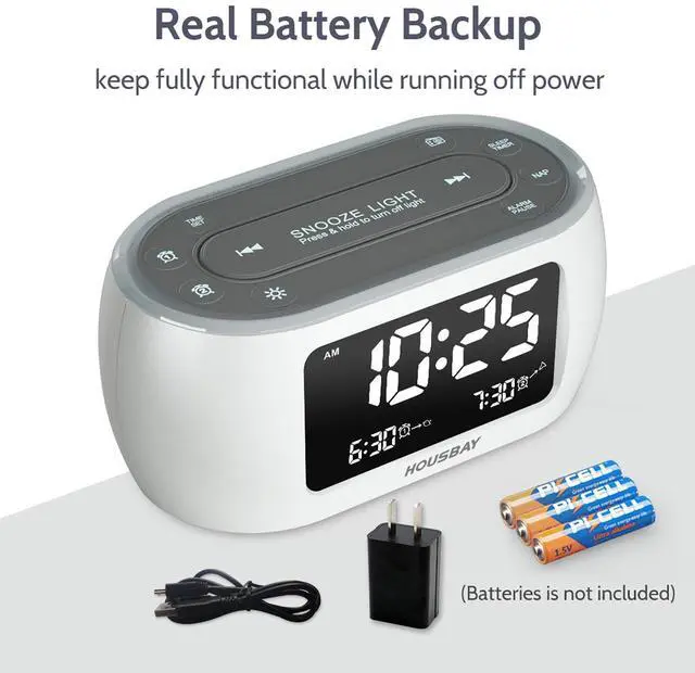 Alt view image 4 of 7 - HOUSBAY Glow Small Alarm Clock Radio for Bedrooms with 7 Color Night Light, Dual Alarm, Dimmer, USB Charger, Battery Backup, Nap Timer, FM Radio with Auto-Off Timer for BedsideWhite