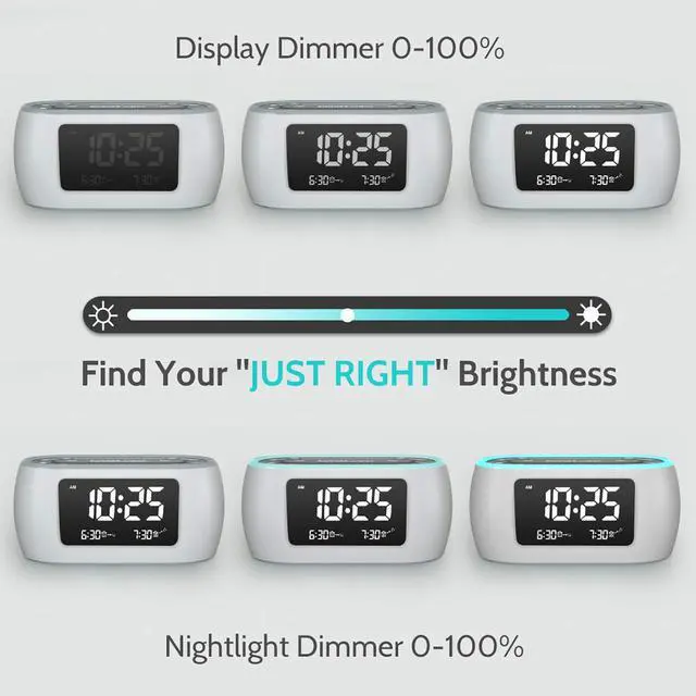 Alt view image 5 of 7 - HOUSBAY Glow Small Alarm Clock Radio for Bedrooms with 7 Color Night Light, Dual Alarm, Dimmer, USB Charger, Battery Backup, Nap Timer, FM Radio with Auto-Off Timer for BedsideWhite