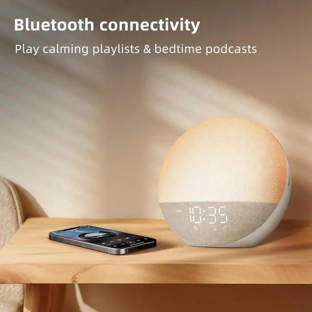 Alt view image 5 of 7 - Sunrise Alarm Clock White Noise Machine: Natural Wake Up Light - Dimmable Clock with Bluetooth Speaker for Bedroom - 25 Sleep Sounds for Baby Adults Kids Putty