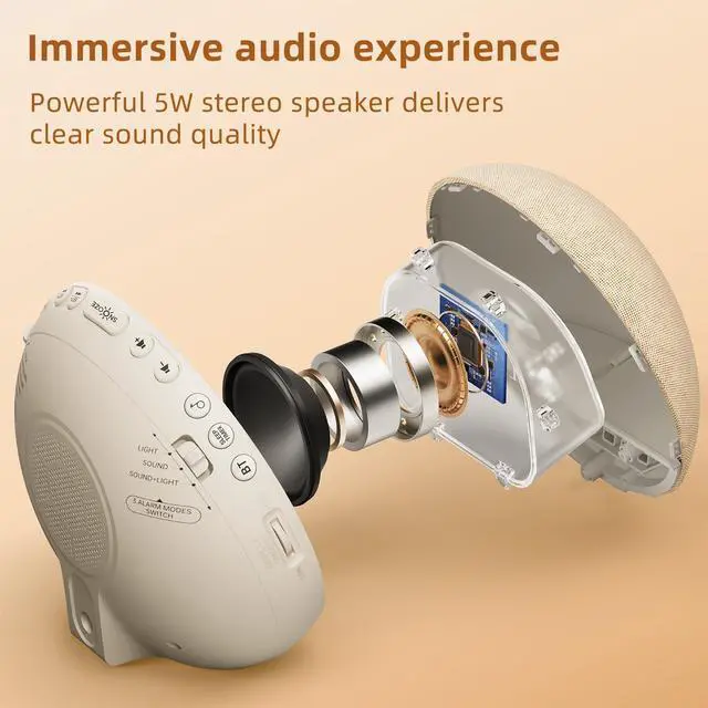 Alt view image 6 of 7 - Sunrise Alarm Clock White Noise Machine: Natural Wake Up Light - Dimmable Clock with Bluetooth Speaker for Bedroom - 25 Sleep Sounds for Baby Adults Kids Putty