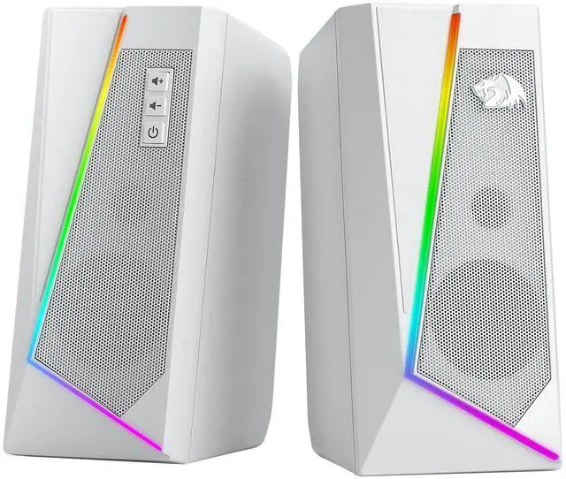 Main image of GS520 RGB Desktop Speakers, 2.0 Channel PC Computer Stereo Speaker with 6 Colorful LED Modes, Enhanced Sound and Easy-Access Volume Control, USB Powered w/ 3.5mm Cable, White