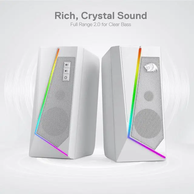 Alt view image 3 of 7 - GS520 RGB Desktop Speakers, 2.0 Channel PC Computer Stereo Speaker with 6 Colorful LED Modes, Enhanced Sound and Easy-Access Volume Control, USB Powered w/ 3.5mm Cable, White