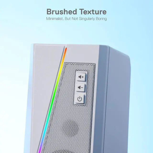 Alt view image 6 of 7 - GS520 RGB Desktop Speakers, 2.0 Channel PC Computer Stereo Speaker with 6 Colorful LED Modes, Enhanced Sound and Easy-Access Volume Control, USB Powered w/ 3.5mm Cable, White