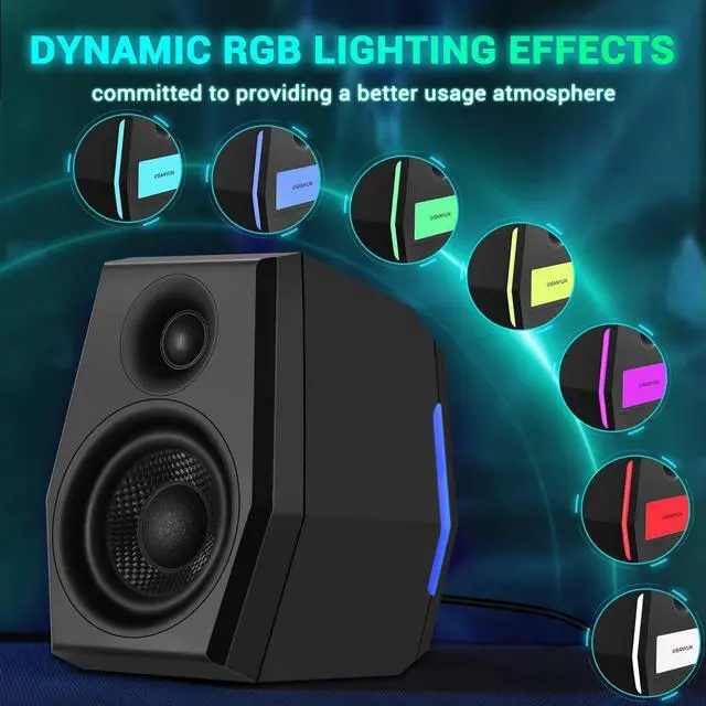 Alt view image 6 of 7 - SW209 36W PC Gaming Speakers with 24bit DAC USB, Bluetooth 5.2 and Aux Inputs, 3 EQ Sound Modes, 2.0 RGB Lighting Multimedia Speakers for Computer Desktop Monitor Laptop, Black