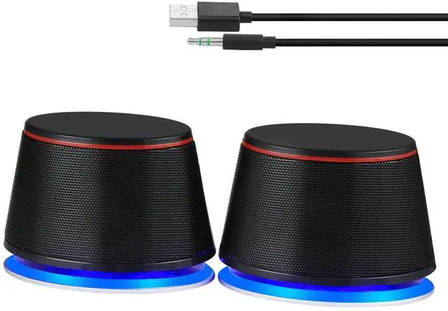 Alt view image 2 of 7 - SW102 Computer Speakers, 5Wx2, Deep Bass in Small Body, Stereo 2.0 USB Powered 3.5mm Aux Multimedia Speakers, Built-in Bottom Bass Radiators, PC Laptop Desktop Speakers, Black