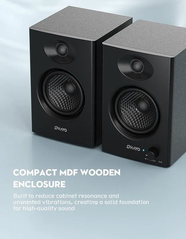 Alt view image 6 of 7 - 60W Computer Speakers for Music and Gaming, Active Bluetooth 5.3, Stereo 2.0 Speakers for Desktop PC or Laptop, 3.5mm Aux RCA USB Input, 1 Pair, Black