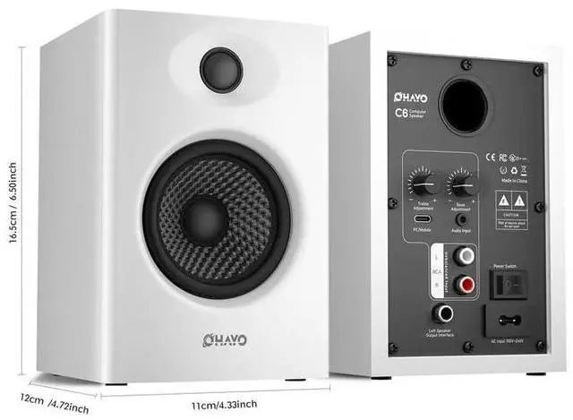 Alt view image 2 of 7 - 60W Computer Speakers for Gaming and Music, Active Bluetooth 5.3, Stereo 2.0 Speakers for Desktop PC Monitor or Laptop, Surround Sound Speaker, 3.5 mm Aux RCA Input, USB-Powered, 1 Pair, White