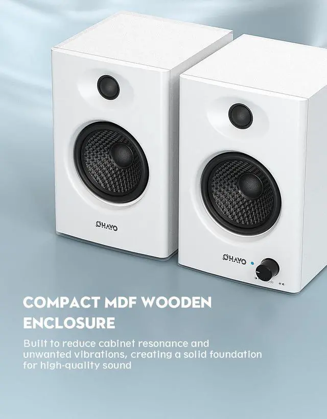 Alt view image 6 of 7 - 60W Computer Speakers for Gaming and Music, Active Bluetooth 5.3, Stereo 2.0 Speakers for Desktop PC Monitor or Laptop, Surround Sound Speaker, 3.5 mm Aux RCA Input, USB-Powered, 1 Pair, White