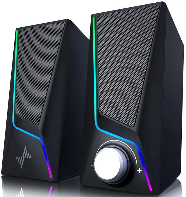 Main image of Computer Speaker, PC Speaker with 6 Colorful LED Modes, USB Powered Desktop Speakers with 2 Bass Boost Ports, 2 Speaker Units and 3.5mm Aux-in Cable for PC, Monitor