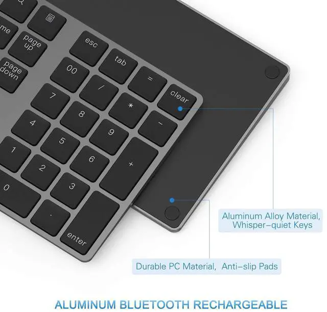 Alt view image 5 of 7 - Bluetooth Number Pad, Aluminum Rechargeable Wireless Numeric Keypad Slim 34-Keys External Numpad Keyboard Data Entry Compatible for Macbook, MacBook Air/Pro, iMac Windows Laptop Surface Pro etc
