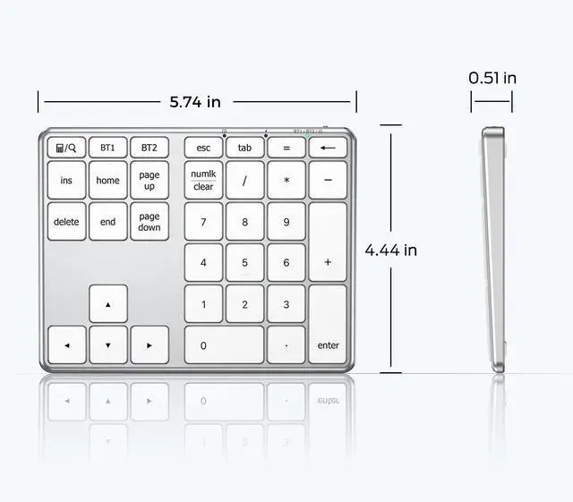 Alt view image 5 of 7 - KP10 Bluetooth Number Pad, Dual Device Connection, 34 Keys Ultra-Slim for Mac/Windows/iPad, USB-C Rechargeable, Quiet Keys, Excel Accounting Numpad with Long Battery Life