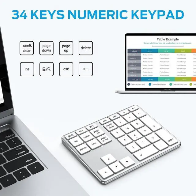 Alt view image 6 of 7 - KP10 Bluetooth Number Pad, Dual Device Connection, 34 Keys Ultra-Slim for Mac/Windows/iPad, USB-C Rechargeable, Quiet Keys, Excel Accounting Numpad with Long Battery Life