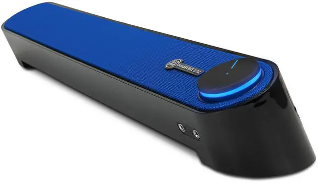 Main image of Computer Speaker Mini Soundbar - USB Powered PC Sound Bar with Easy Setup Wired AUX, Stereo Audio, Microphone Port, Volume Control Knob, Under Monitor Design for Desktop (Blue)