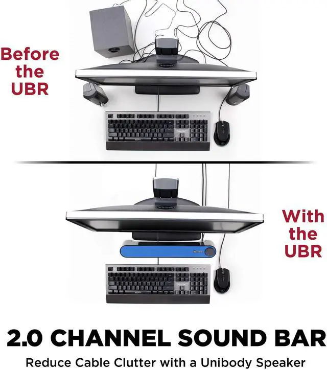 Alt view image 6 of 7 - Computer Speaker Mini Soundbar - USB Powered PC Sound Bar with Easy Setup Wired AUX, Stereo Audio, Microphone Port, Volume Control Knob, Under Monitor Design for Desktop (Blue)