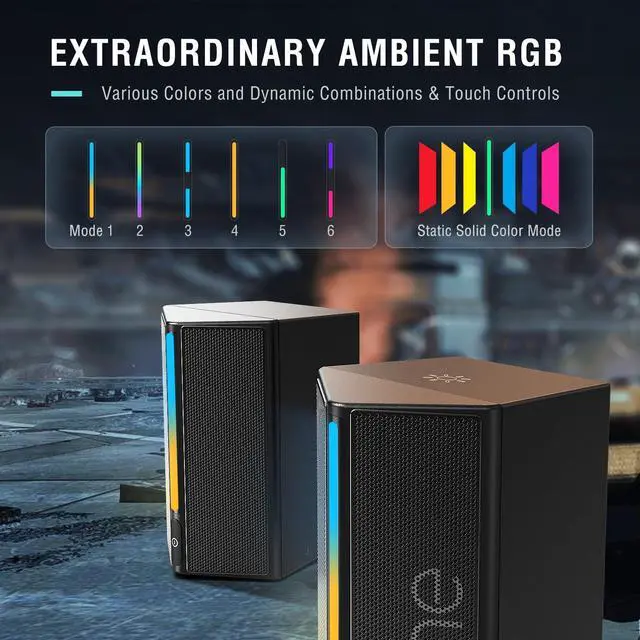 Alt view image 3 of 7 - Computer Speakers, Desktop PC Speakers with Volume Control, RGB Gaming Loudspeakers Wired with 3.5mm Aux Audio Cable for Laptop Monitor Phone Tablet-AmpliGame A20