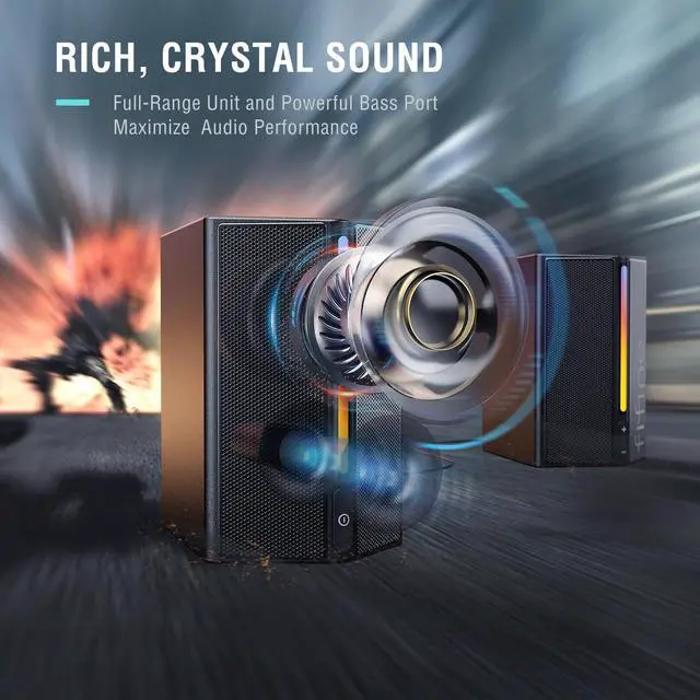 Alt view image 2 of 7 - Computer Speakers, Desktop PC Speakers with Volume Control, RGB Gaming Loudspeakers Wired with 3.5mm Aux Audio Cable for Laptop Monitor Phone Tablet-AmpliGame A20