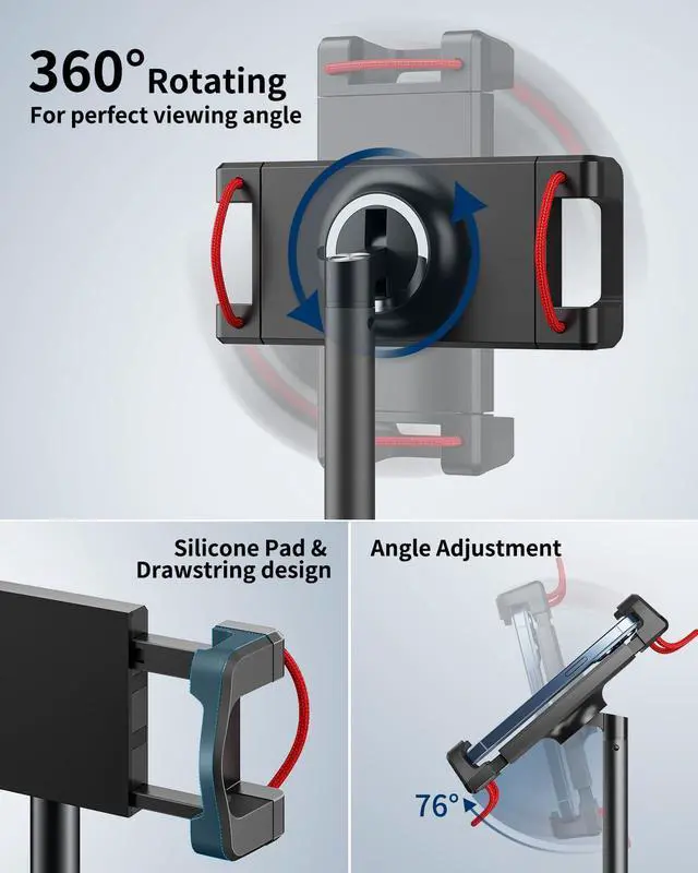 Alt view image 4 of 7 - Tablet Stand Holder, Extra-Height Adjustable Kindle Stand, 360 Degree Rotating iPad Holder, Aluminum Alloy Cradle Mount Dock for 4.7"-15.6" iPhone, Samsung, Tablets, Portable Monitor (Black)