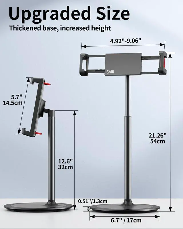 Alt view image 6 of 7 - Tablet Stand Holder, Extra-Height Adjustable Kindle Stand, 360 Degree Rotating iPad Holder, Aluminum Alloy Cradle Mount Dock for 4.7"-15.6" iPhone, Samsung, Tablets, Portable Monitor (Black)
