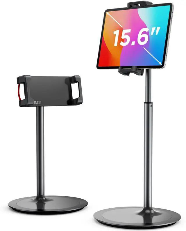 Alt view image 7 of 7 - Tablet Stand Holder, Extra-Height Adjustable Kindle Stand, 360 Degree Rotating iPad Holder, Aluminum Alloy Cradle Mount Dock for 4.7"-15.6" iPhone, Samsung, Tablets, Portable Monitor (Black)