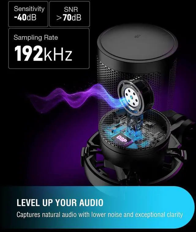 Alt view image 3 of 7 - Gaming USB Microphone for PC PS5, Condenser Mic with Quick Mute, RGB Indicator, Tripod Stand, Pop Filter, Shock Mount, Gain Control for Streaming Discord Twitch Podcasts Videos- AmpliGame