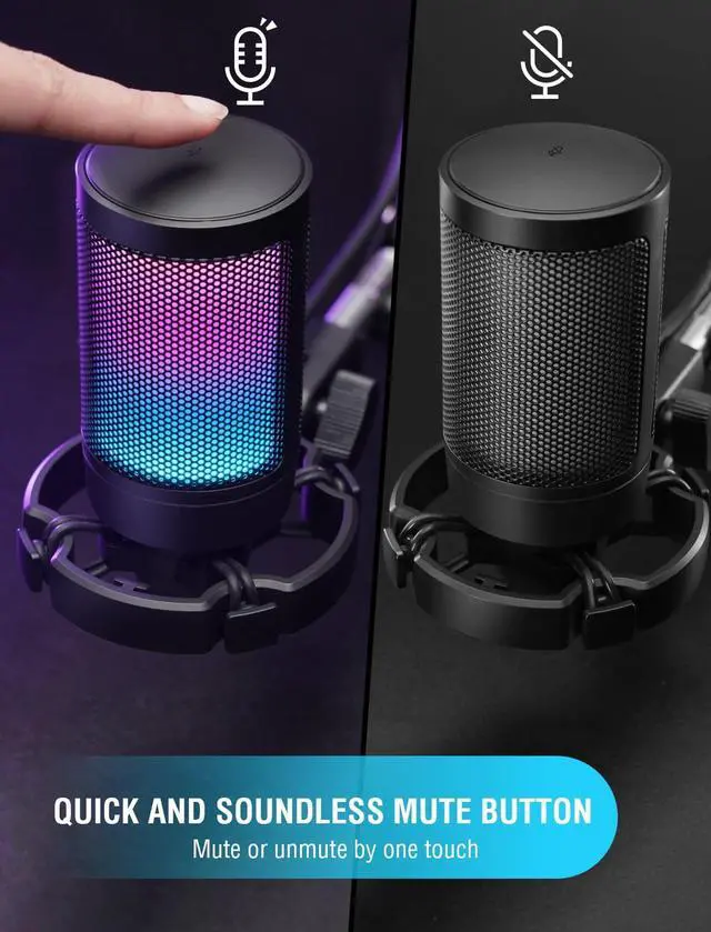 Alt view image 4 of 7 - Gaming USB Microphone for PC PS5, Condenser Mic with Quick Mute, RGB Indicator, Tripod Stand, Pop Filter, Shock Mount, Gain Control for Streaming Discord Twitch Podcasts Videos- AmpliGame